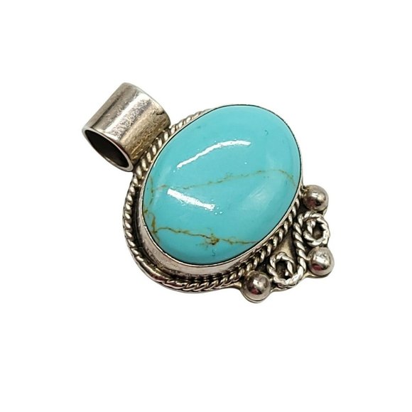 .925 Sterling Silver Taxco TV-41 Mexico Blue Turquoise Pendant Vintage - Picture 2 of 4